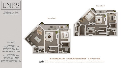 Floor plan for 3 beds, 3.5 baths, 2620 sqft